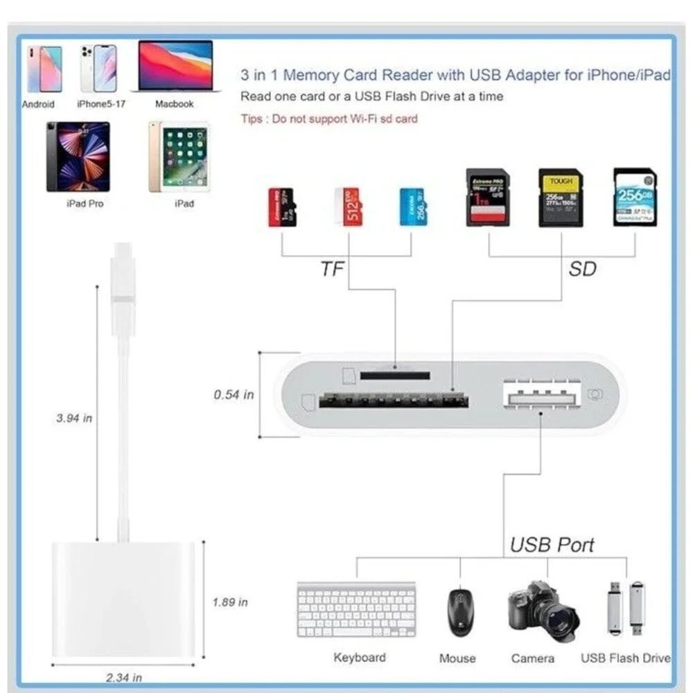 Lightning SD Card Reader Camera Reader for Iphone Ipad, Memory